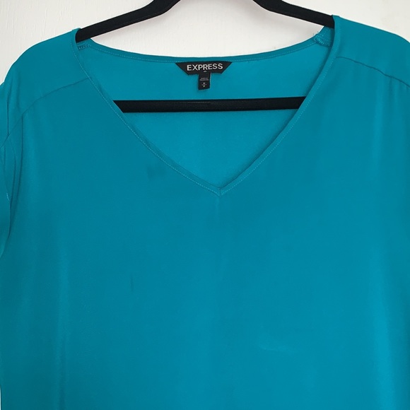 Teal EXPRESS Rolled Sleeve Blouse - Picture 3 of 5